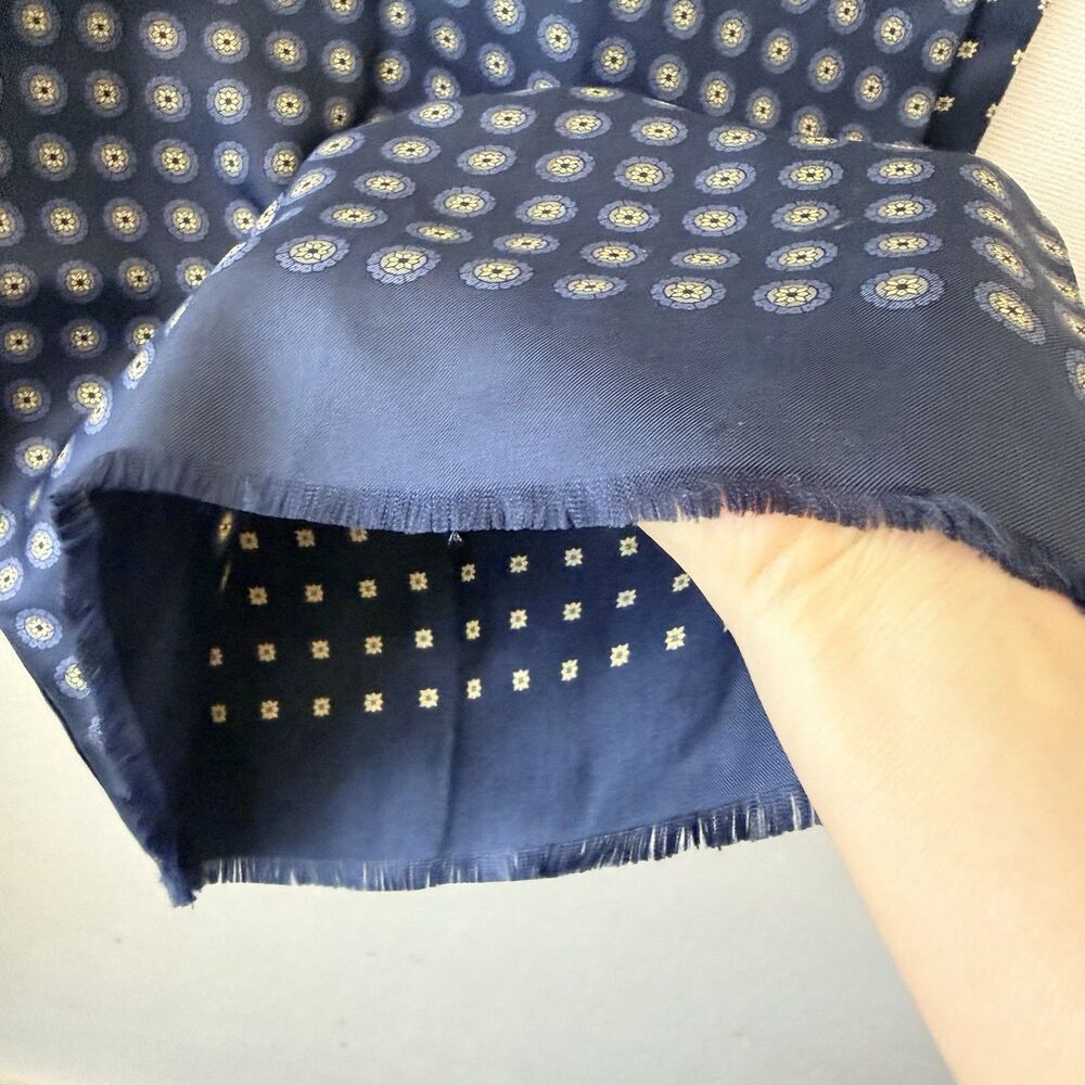 Vintage Bergdorf Goodman Italy Silk Scarf Navy Gold Reversible Double Layer Luxe - Picture 11 of 14